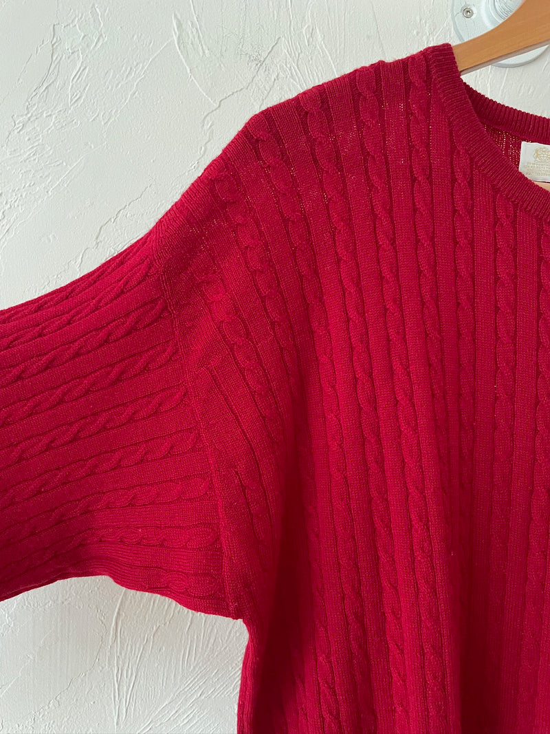 Vintage Pringle of Scotland Red Wool Cableknit Sweater M/L