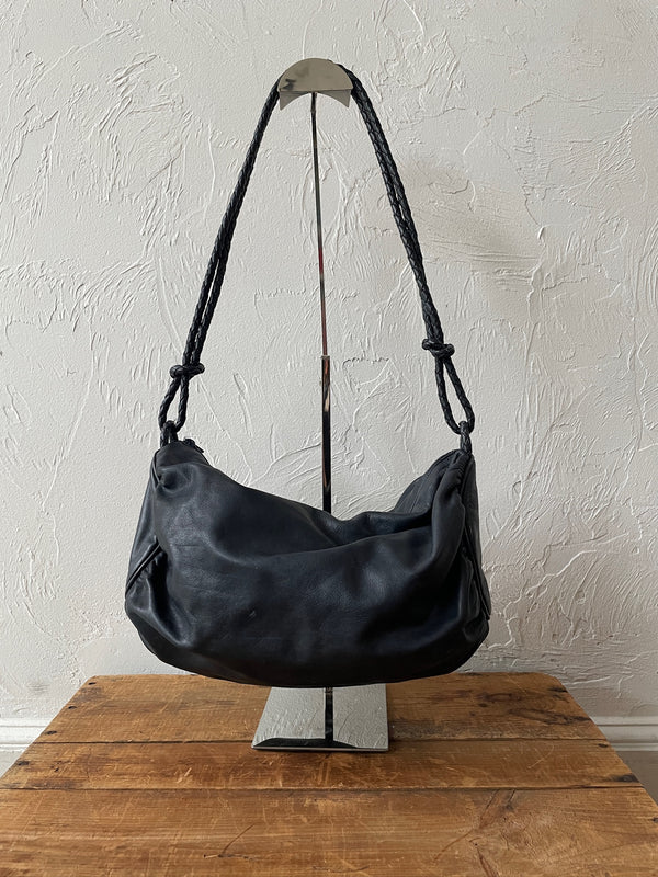 Vintage Bottega Veneta Navy Leather Braided Handle Handbag - We Thieves