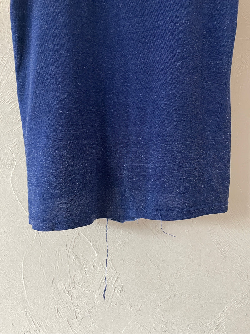 Vintage 1970s Blue and Yellow Thrashed Ringer T-Shirt S/M - We Thieves