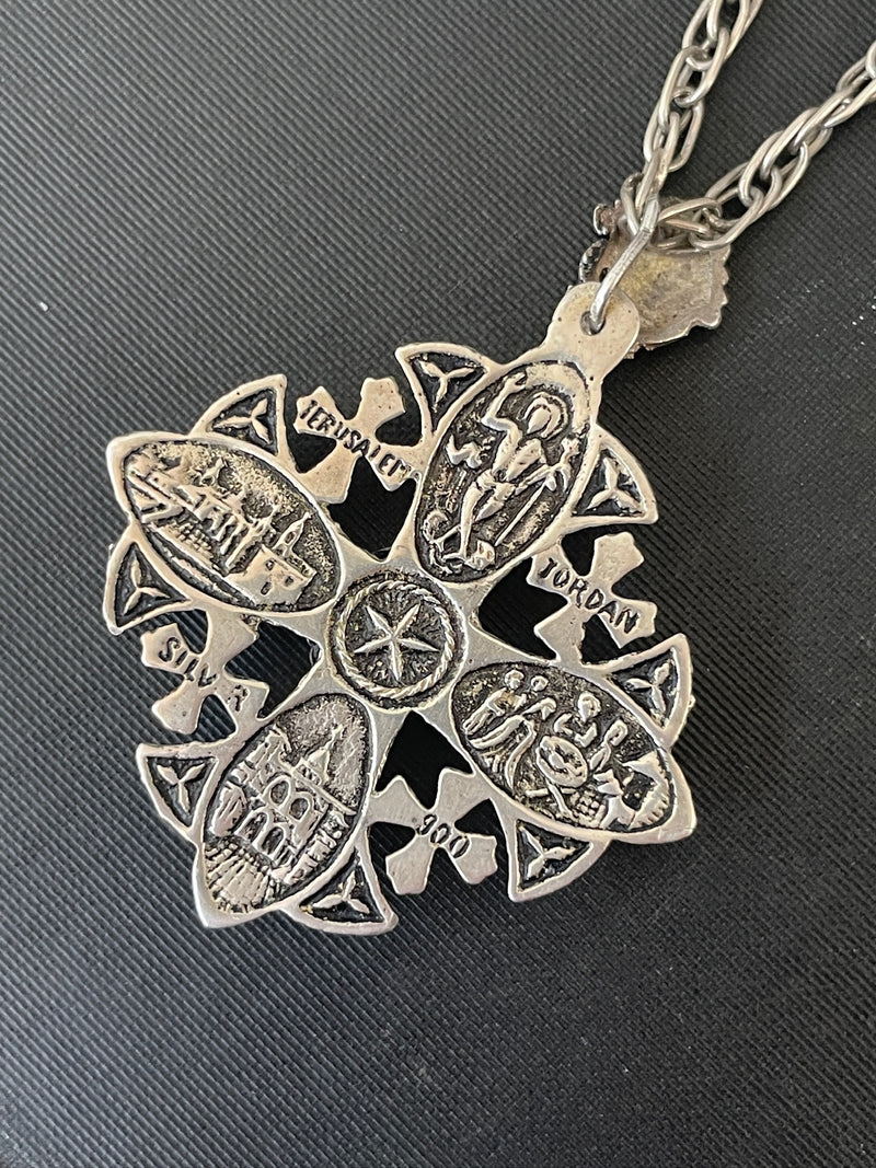 Vintage Antique Mexican Sterling Silver and Citrine Crusader's Cross Necklace - We Thieves