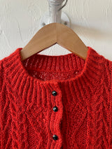 Vintage Handknit Scarlet Wool Cableknit Cardigan Sweater S/M
