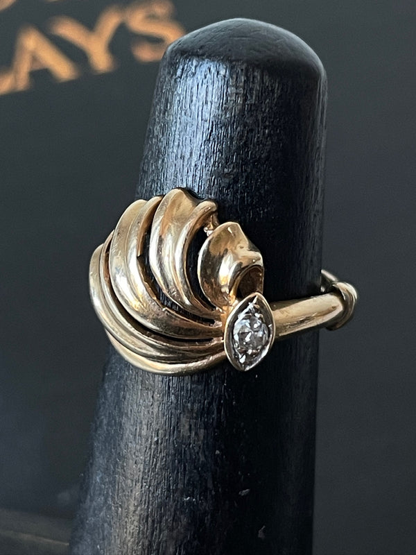 Vintage 14k Gold Ring with Pavé Diamond Size 4