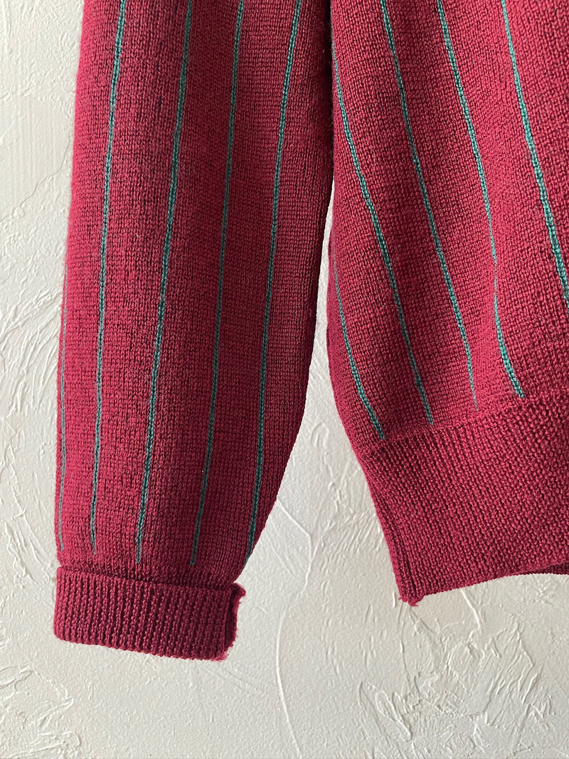 Vintage 90s Gap Burgundy & Teal Wool Pinstriped Cardigan Sweater S - We Thieves
