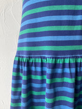Vintage 80s Imagnin Blue & Green Striped Cotton Tank Dress M - We Thieves
