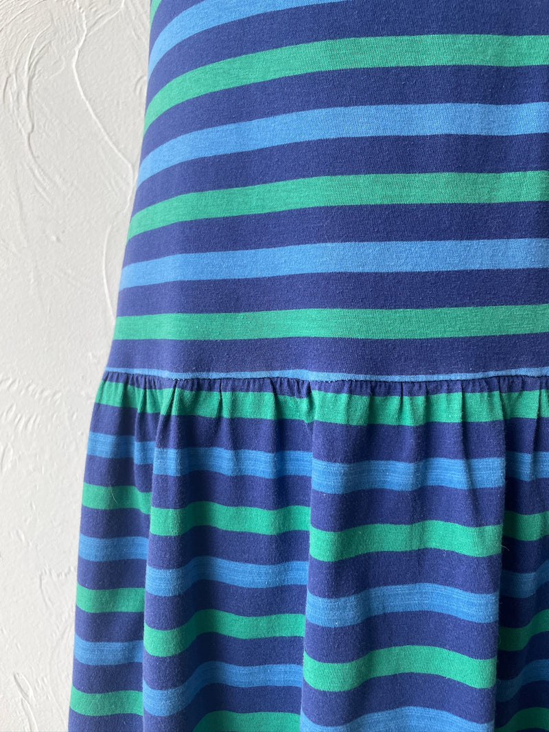 Vintage 80s Imagnin Blue & Green Striped Cotton Tank Dress M - We Thieves