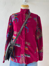 Vintage 80s Chacok Novelty Deep Magenta Velvet Blouse M