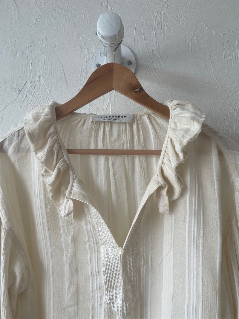 Vintage Philosophy Cream Peasant Blouse with Raw Hem S/M - We Thieves