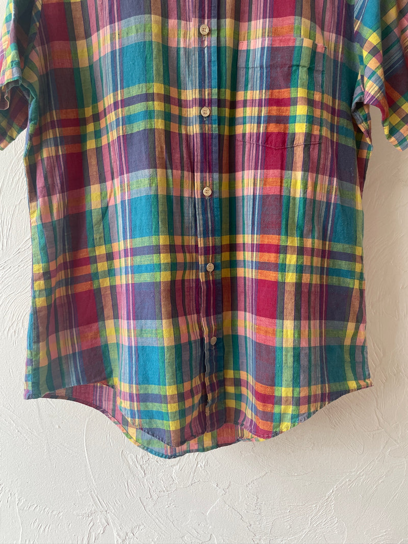Vintage 90s Bright Plaid Madras Button Down Shirt M - We Thieves