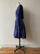 Vintage Alberta Ferretti Indigo/Purple Dual Fabric Rose Print Midi Dress M