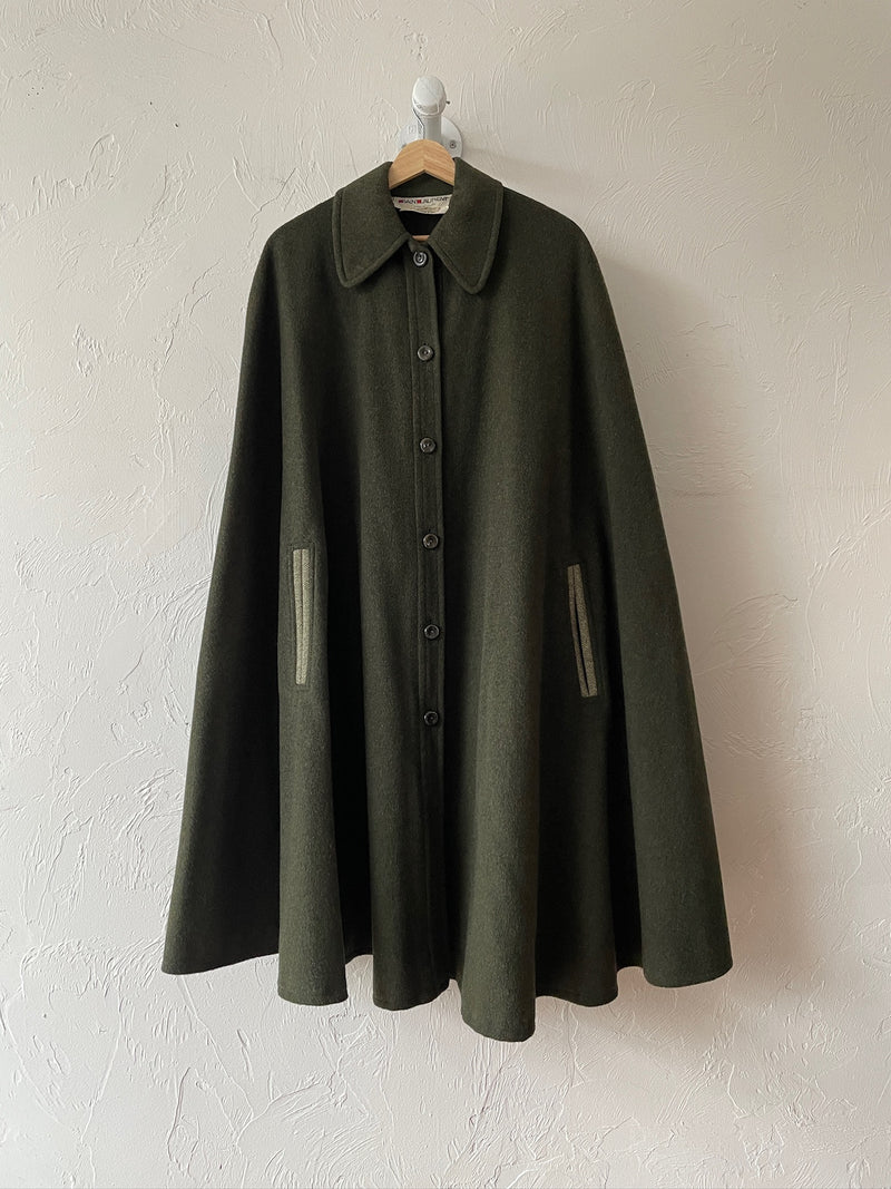 Vintage 60s/70s Yves Saint Laurent Olive Green Wool Loden Cape