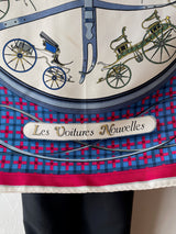 Vintage Hermes Les Voitures Nouvelles Blue, Red & Cream Carriages Silk Scarf - We Thieves
