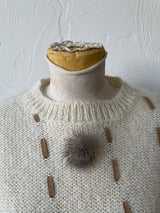 Vintage Novelty Cream Sweater with Pom Poms S - We Thieves