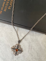 Vintage Antique Mexican Sterling Silver and Citrine Crusader's Cross Necklace - We Thieves