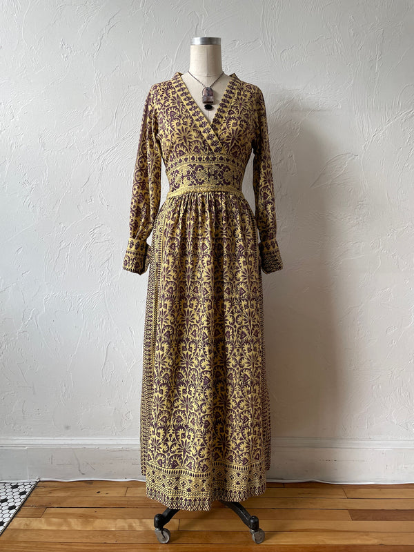 Vintage Indian Block Print Yellow & Purple Maxi Dress Dress M/L - We Thieves