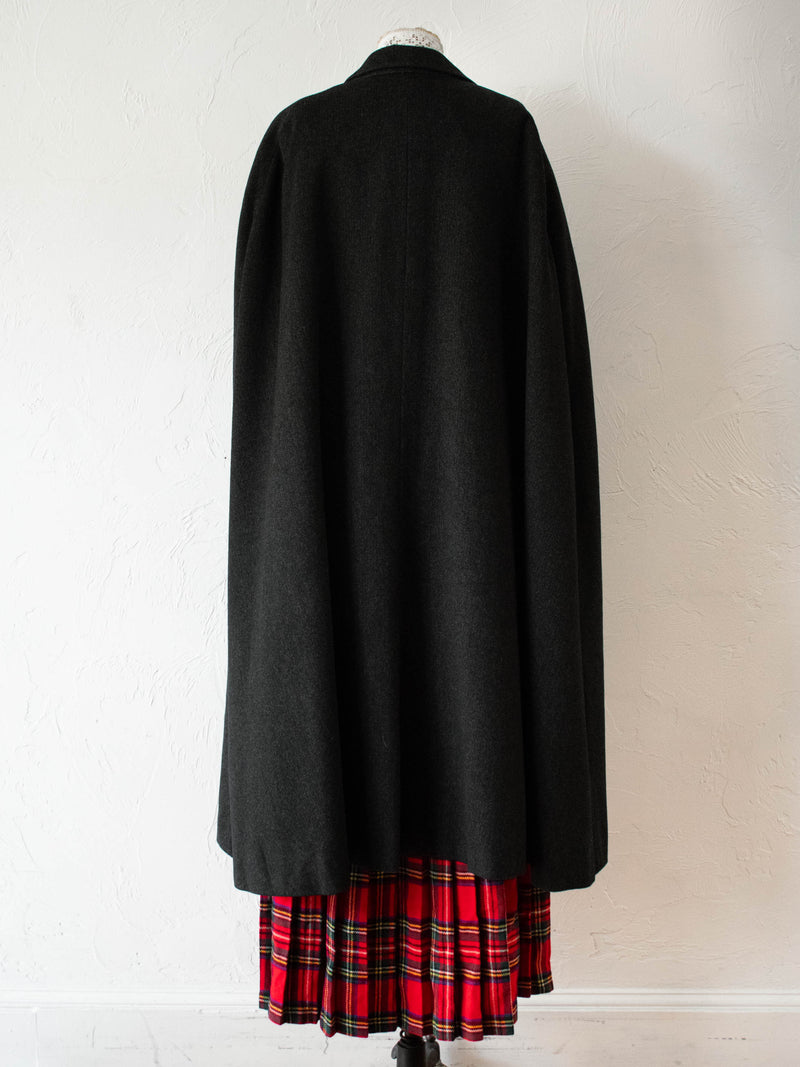 Vintage 1960s Bespoke Satin-Lined Charcoal Wool Cape XL - We Thieves