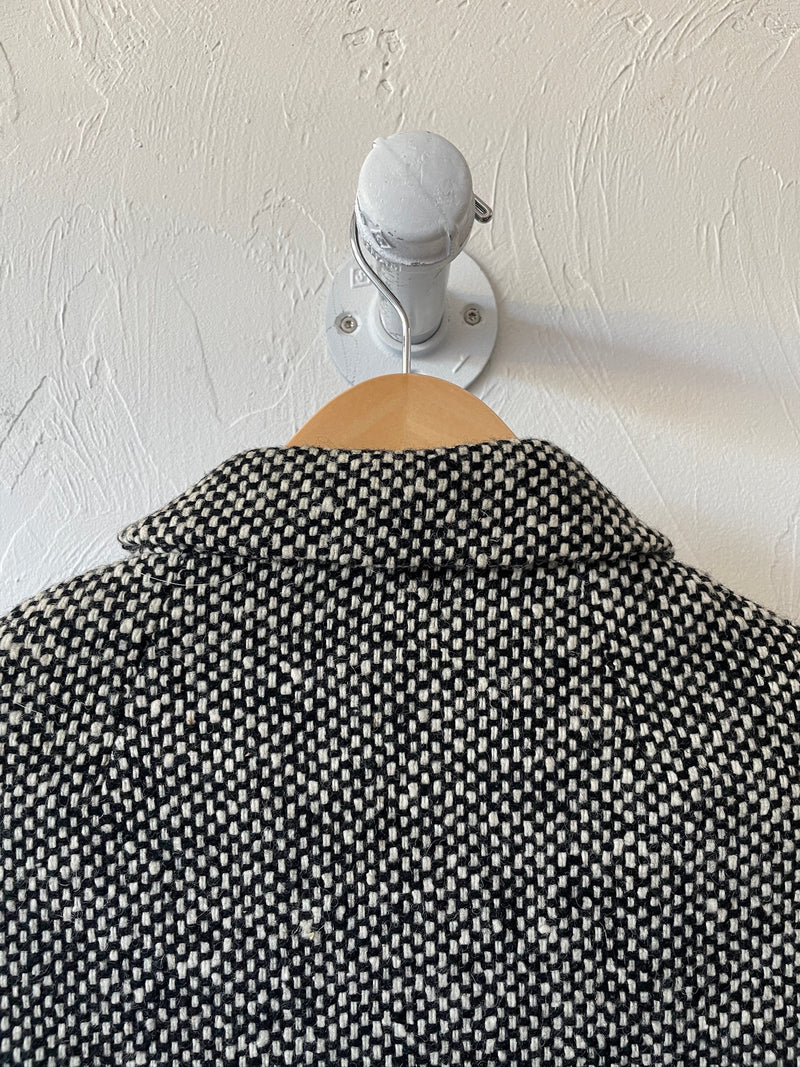 Vintage 60s Jane Justin Black & White Woven Wool Coat M