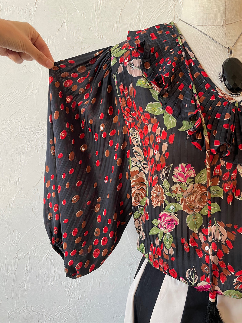 Vintage Diane Freis Roses & Polka Dots Novelty Blouse M - We Thieves