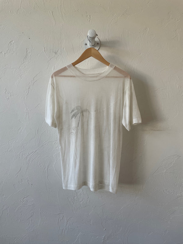Vintage Thrashed & Sun Bleached White Palm Tree T-Shirt S - We Thieves