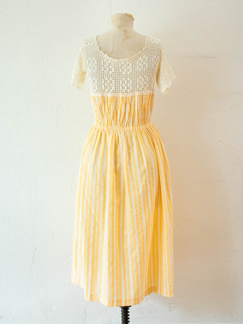 Vintage 1970s Creamsicle Striped Cotton & Crochet Sundress S/M - We Thieves