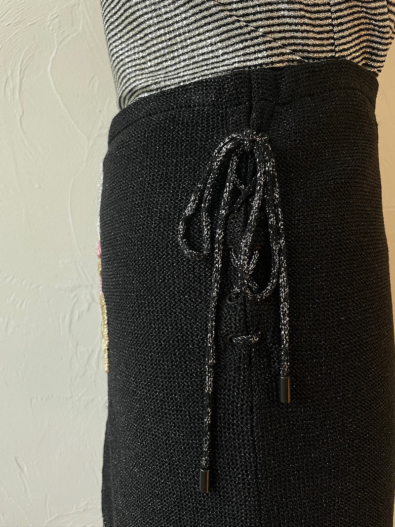 Vintage Missoni Black Knit Floral Embroidered Skirt M - We Thieves