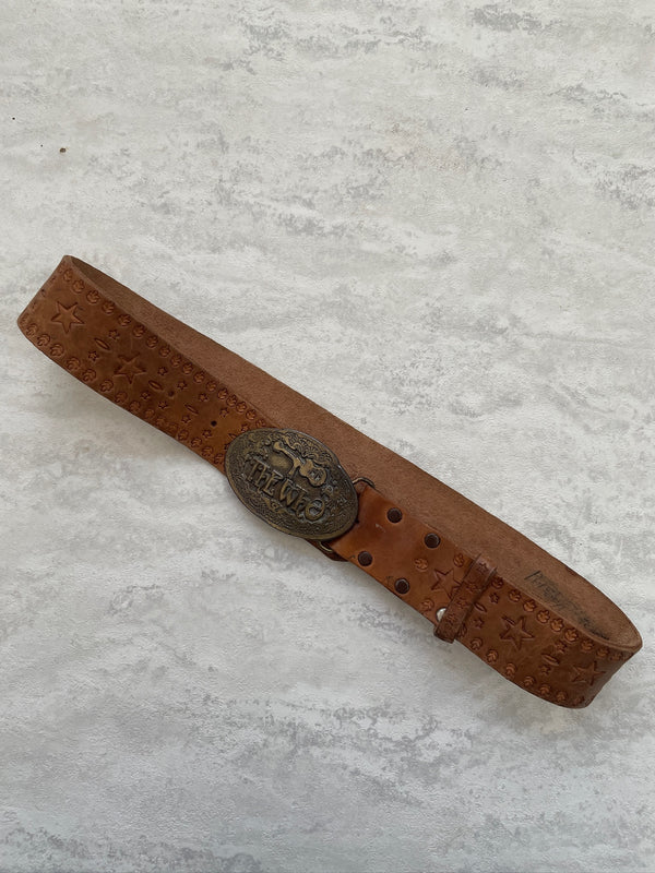 Vintage Tooled Leather Belt with THE WHO Band Brass Buckle M/L - We Thieves