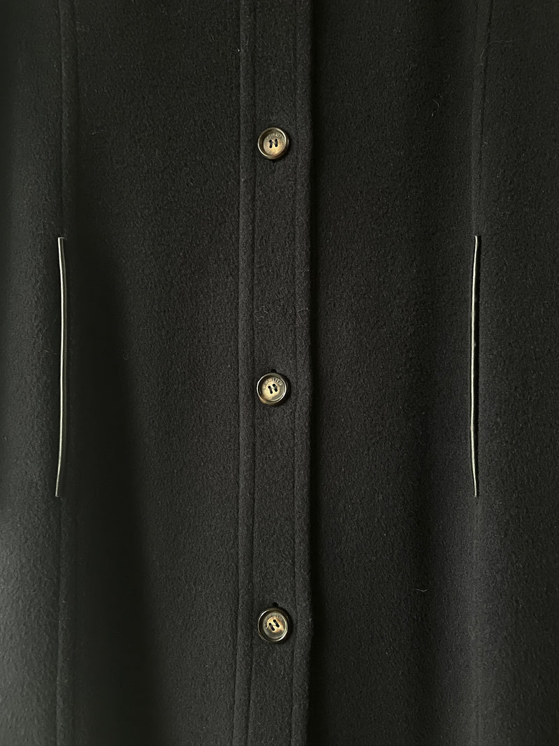 Vintage 60s Celine Navy Wool Coat with Leather Trim S/M