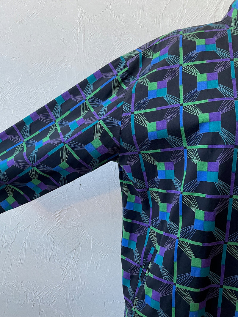 Vintage Marimekko Black & Jewel Tone Print Cotton Dress M/L