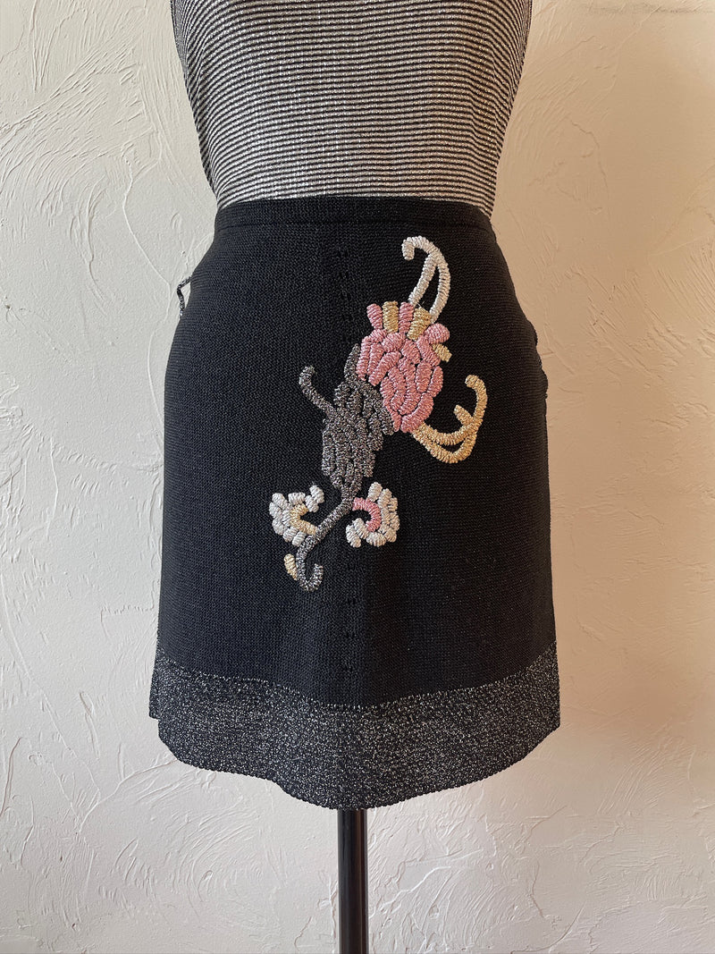 Vintage Missoni Black Knit Floral Embroidered Skirt M - We Thieves