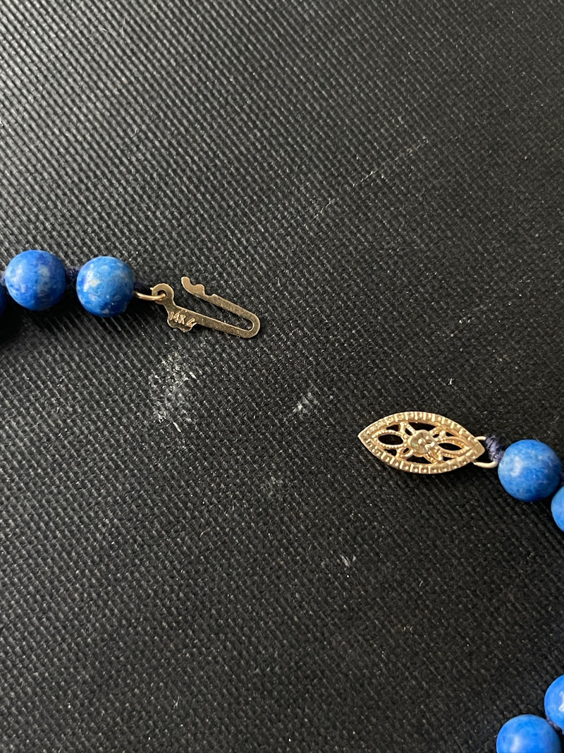 Vintage Lapis Lazuli Beaded Necklace with 14k Gold Closure - We Thieves