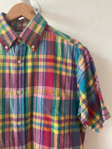 Vintage 90s Bright Plaid Madras Button Down Shirt M - We Thieves