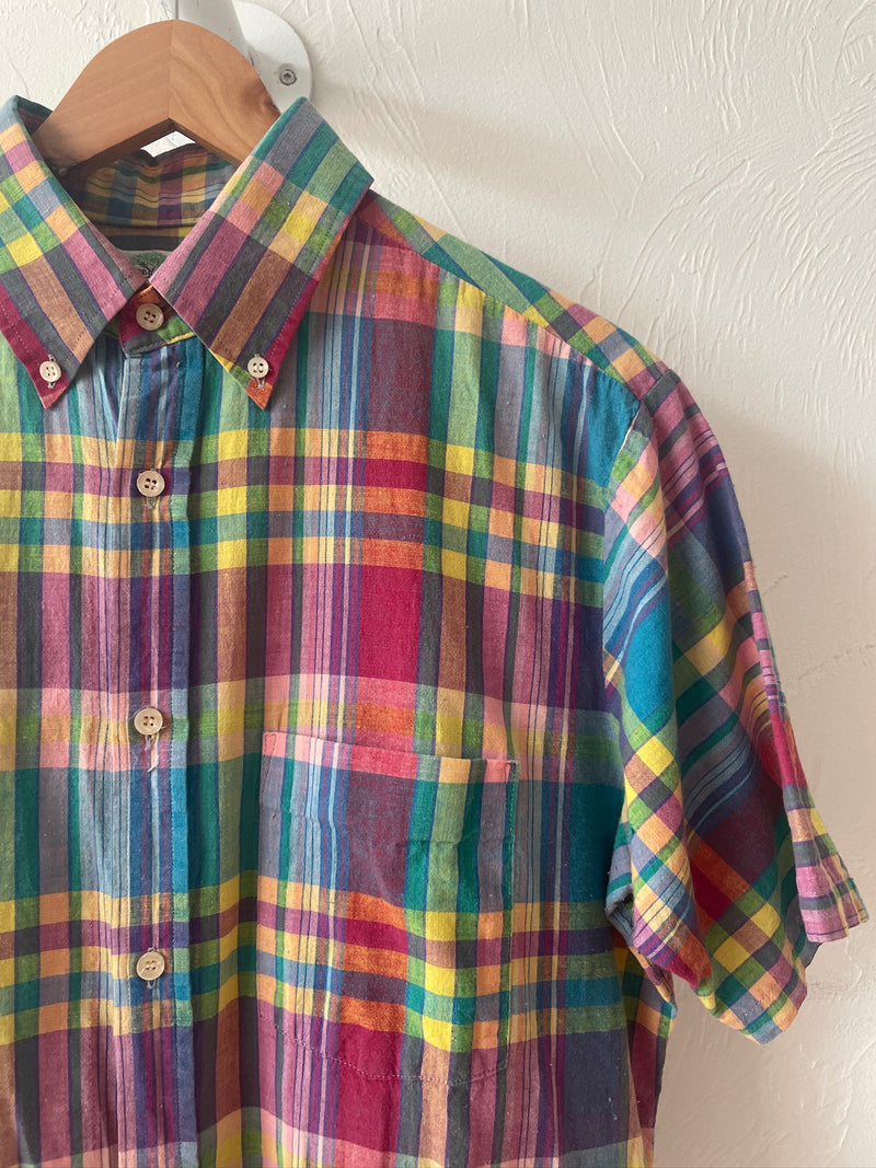 Vintage 90s Bright Plaid Madras Button Down Shirt M - We Thieves