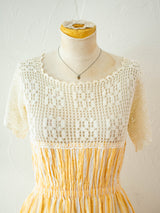 Vintage 1970s Creamsicle Striped Cotton & Crochet Sundress S/M - We Thieves