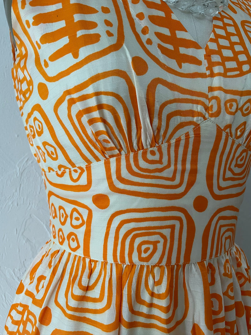 Vintage 70s Empire Waist Orange Print Maxi Dress S - We Thieves