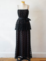 Vintage 1970s/80s Neiman Marcus Black Lace Tiered Maxi Dress L - We Thieves