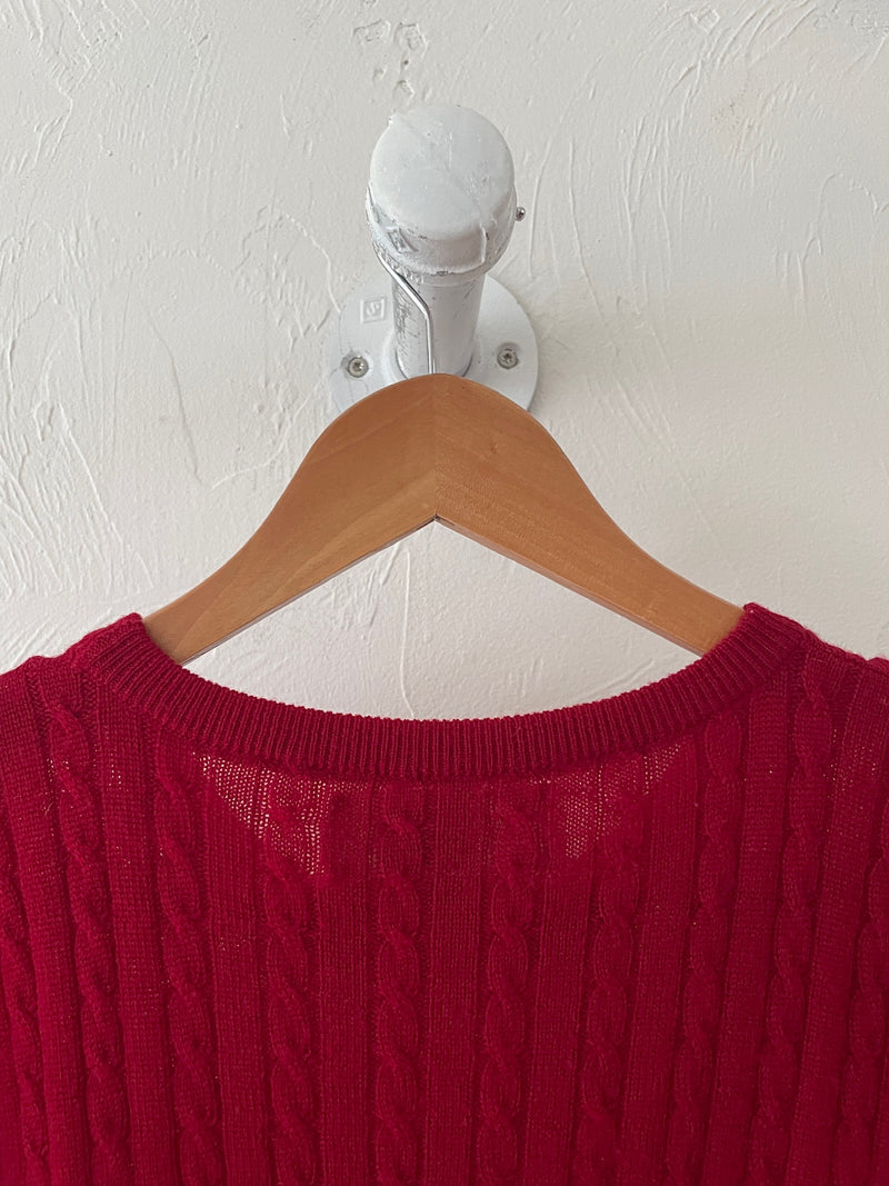 Vintage Pringle of Scotland Red Wool Cableknit Sweater M/L