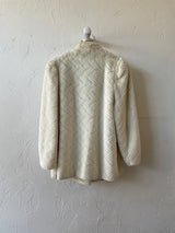 Vintage Jacques St Laurent White Faux-Fur Herringbone Pattern Coat M