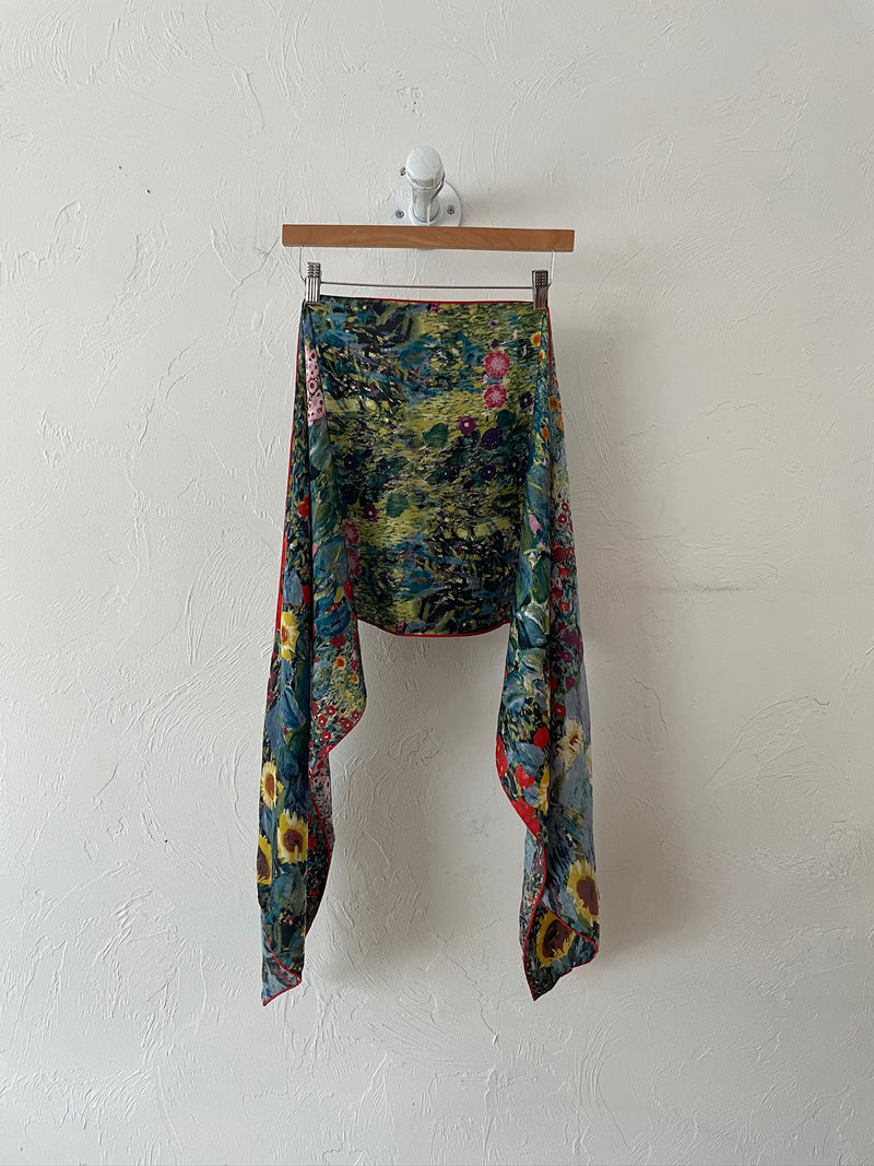 Vintage Italian Artis Vivendi Museum Gustav Klimt Floral Long Silk Scarf - We Thieves