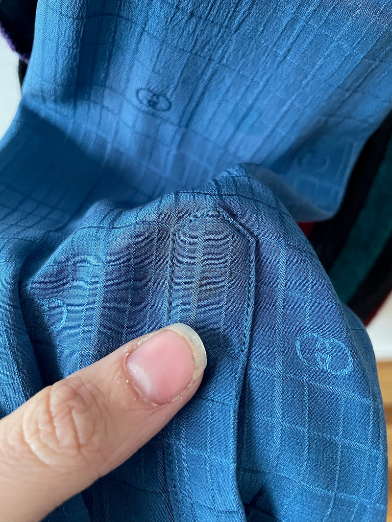 Vintage Gucci GG Logo Blue Silk Jacquard Blouse XS/S