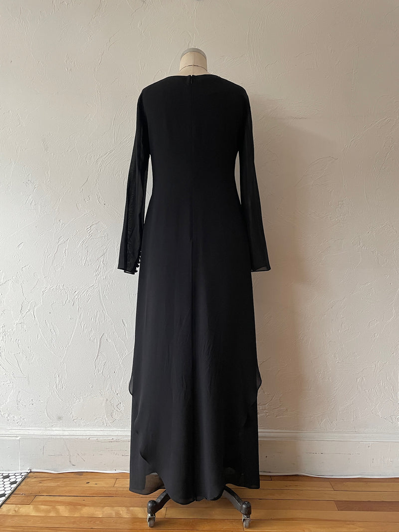 Vintage Moschino Couture Black Tiered Silk Chiffon Dress M