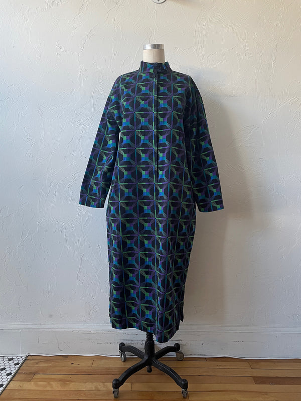 Vintage Marimekko Black & Jewel Tone Print Cotton Dress M/L
