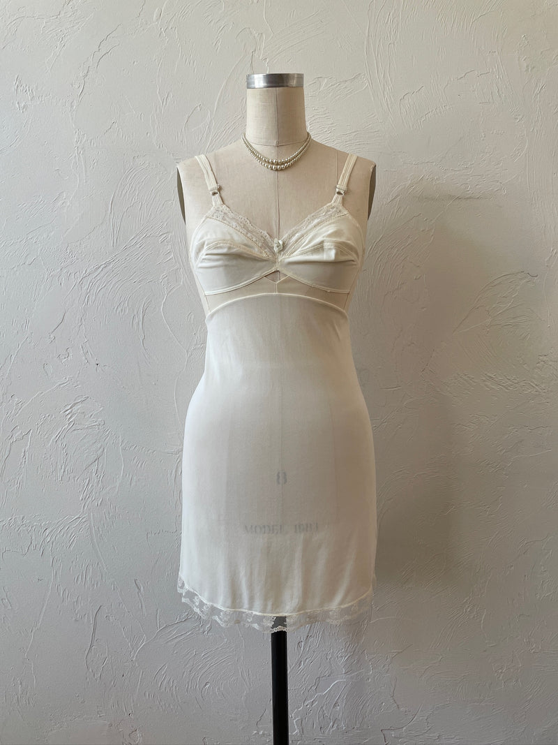 Vintage 80s Union Made White Bustier Slip Dress with Lace Trim XS/S - We Thieves