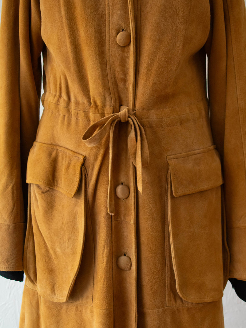 Vintage Lady Skully Caramel Suede Leather Trench Coat M - We Thieves