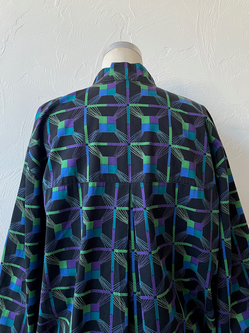 Vintage Marimekko Black & Jewel Tone Print Cotton Dress M/L