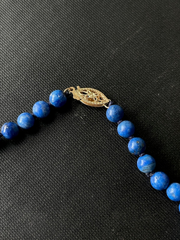 Vintage Lapis Lazuli Beaded Necklace with 14k Gold Closure - We Thieves