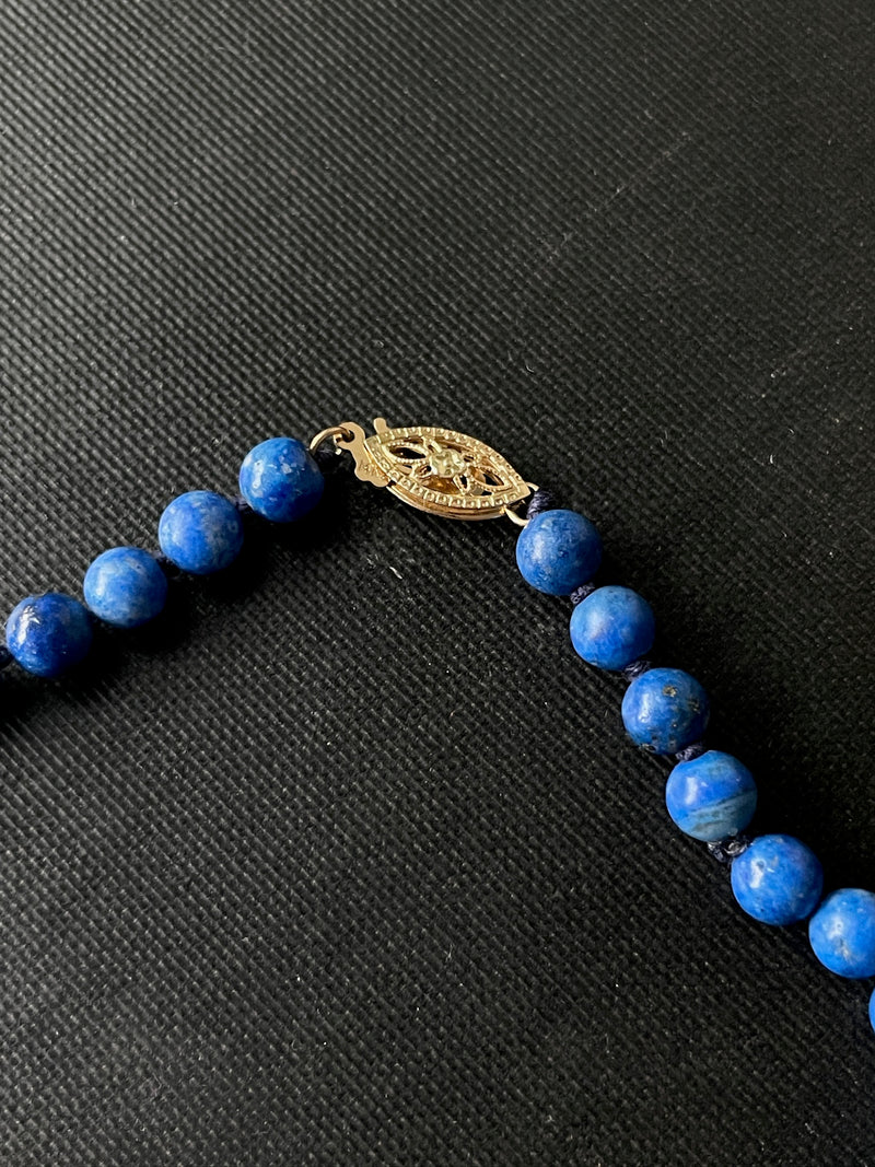 Vintage Lapis Lazuli Beaded Necklace with 14k Gold Closure - We Thieves