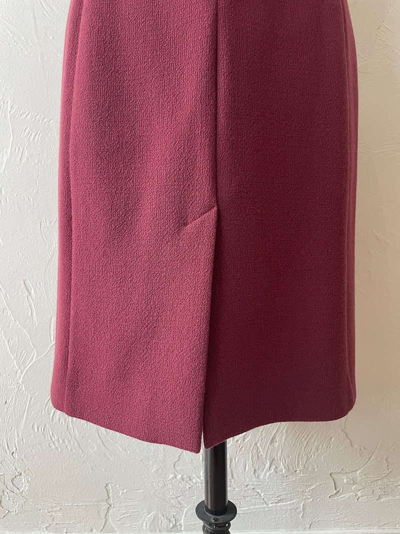 Vintage Armani Wine Red Wool Bodycon Midi Dress L - We Thieves