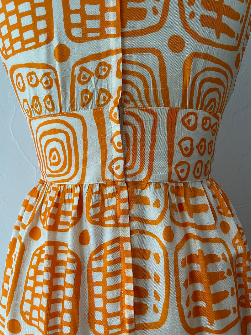 Vintage 70s Empire Waist Orange Print Maxi Dress S - We Thieves
