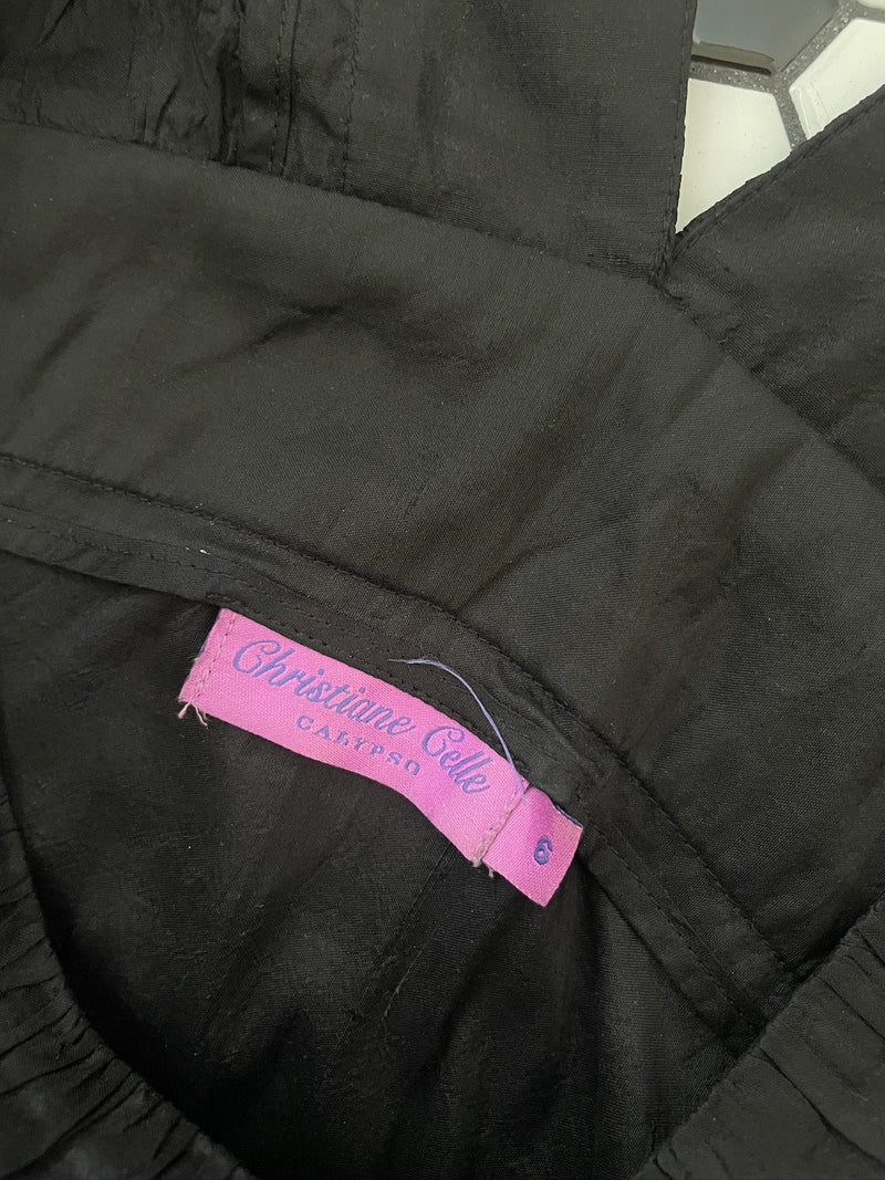 Vintage Calypso Black Silk Midi A-line Dress S - We Thieves