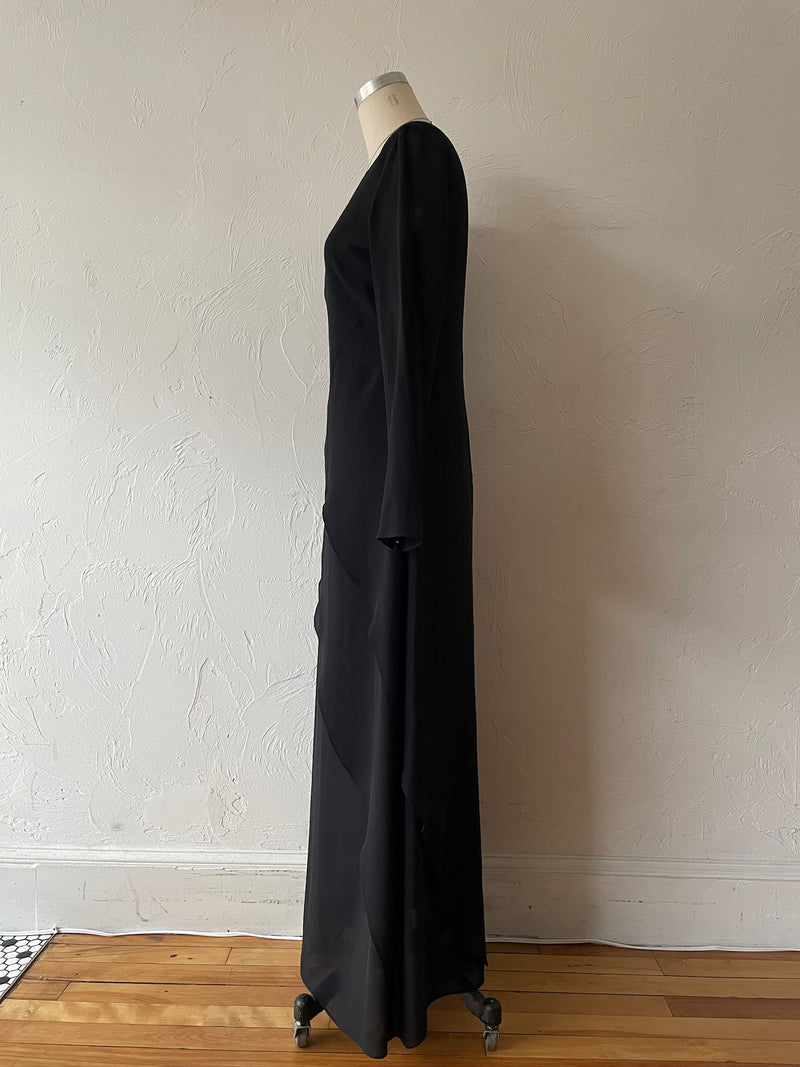Vintage Moschino Couture Black Tiered Silk Chiffon Dress M