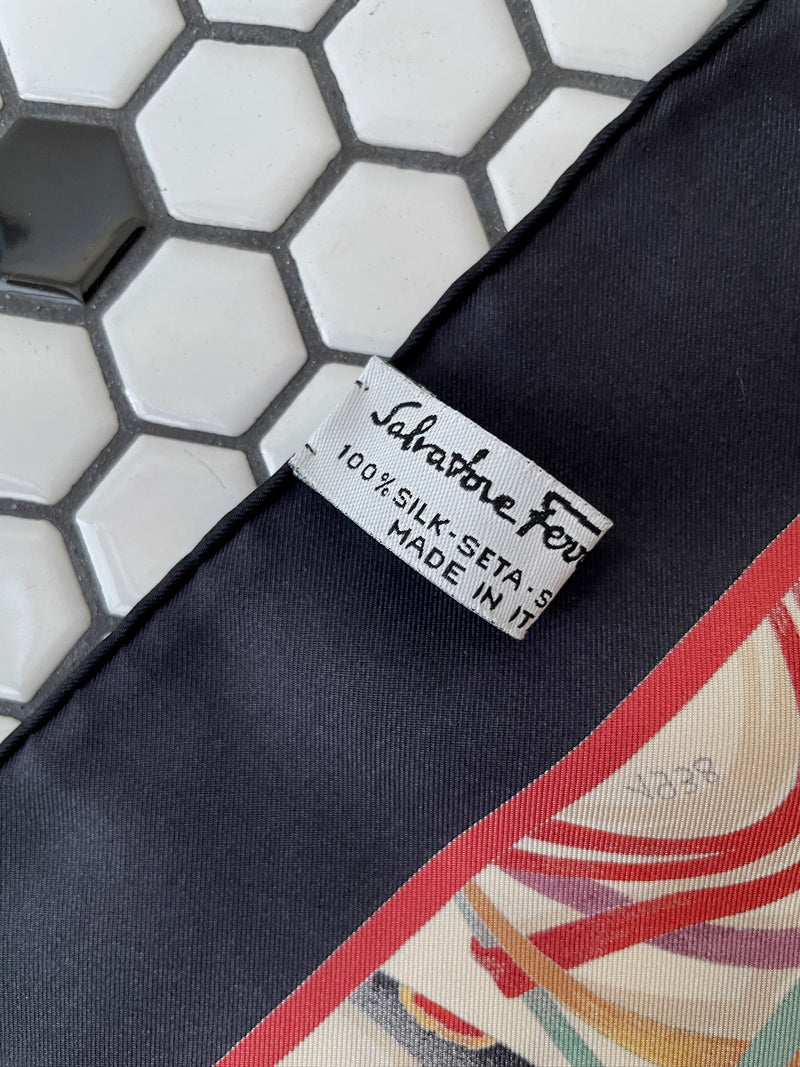 Vintage Archival Ferragamo Shoe Print Silk Scarf